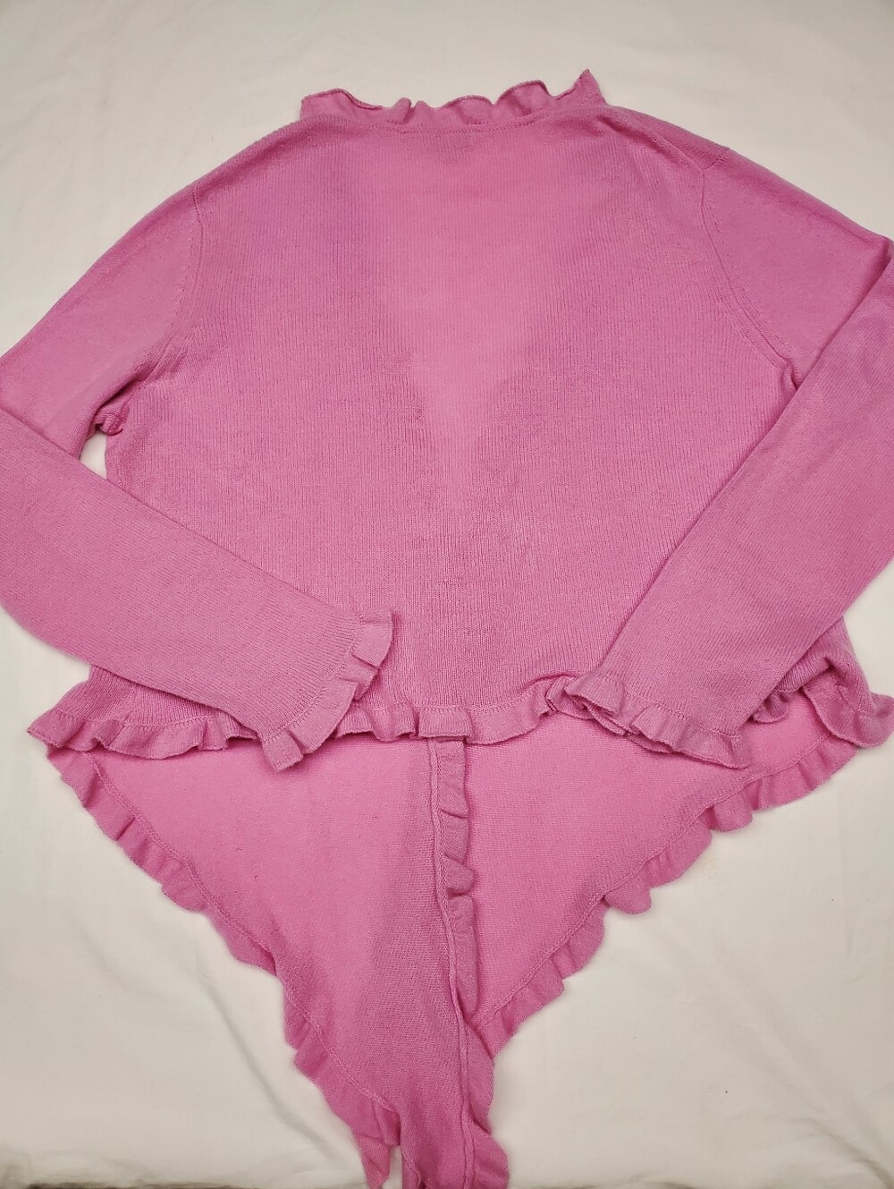 Investments Fine Cashmere 100% Cashmere Ruffle Cardigan Wrap L/XL Pink - Picture 5 of 5